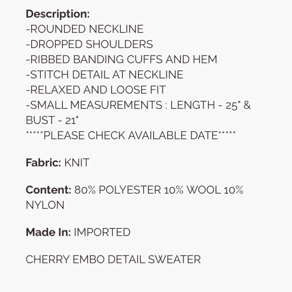 124 1 LEFT ❤️CHERRY EMBROIDERED SWEATER - Picture 6 of 6